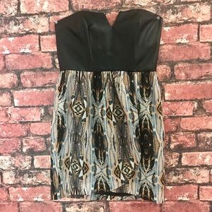 Strapless Dress with Faux Leather Top